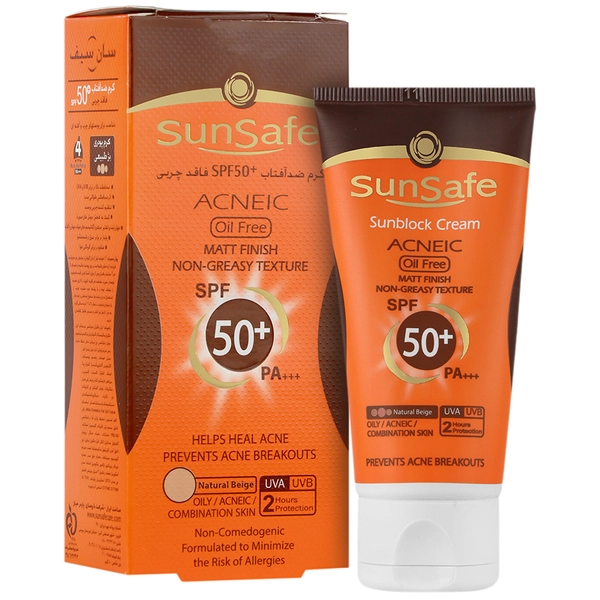 کرم ضد آفتاب SPF50 فاقد چربی سان سیف بژ طبیعی ۵۰ میلی لیتر